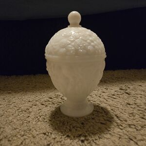 Vintage White Milk Glass Lidded Candy Dish